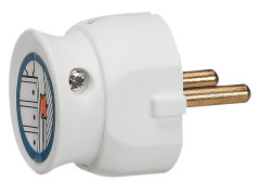 FICHE MALE 2 POLES 16A EXTRA PLATE SORTIE LATERALE BLANC