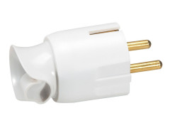 FICHE MALE 2 POLES + TERRE 16A ORIENTATION CABLE 360 DEGRES BLANC