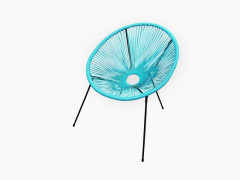 FAUTEUIL ACAPULCO ACIER ET POLYETHYLENE NOIR BLEU TURQUOISE