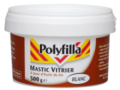 MASTIC VITRIER HUILE DE LIN BLANC POLYFILLA POT 500G