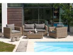 SALON BAS DE JARDIN RESINE TRESSEE NATUREL MONTMARTRE DCB GARDEN 4 P
