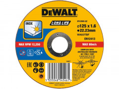 DISQUE A TRONCONNER DIAMETRE 125X1,6X22MM POUR INOX DEWALT DT43906