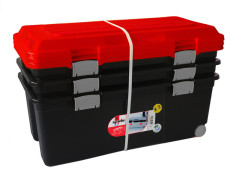 COFFRE DE RANGEMENT 75L CAMPER 80X40X34CM NOIR ROUGE LOT DE 3