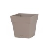 POT TOSCANE BAS CARRE RESERVE EAU 24,8X24,8X24CM 10,2L TAUPE
