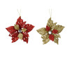 FLEUR SUR FIL PLASTIQUE  ROUGE ET OR X2