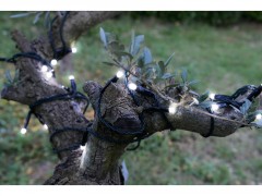 GUIRLANDE LUMINEUSE EXT 48 LED BLANC FROID SOLAIRE CABLE VERT 5M