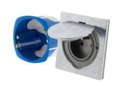 PRISE SOL ALU IP55 2 POLES +vTERRE + BOITE D'ENCASTREMENT