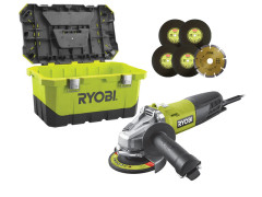 MEULEUSE 125MM 800W + 6 DISQUES + TOOLBOX RYOBI - RAG800-125TA6