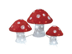 DECOR NOEL EXT ACRYL 3 CHAMPIGNON R/B 72L BL FD H14,5/18/23CM CABLE 5M