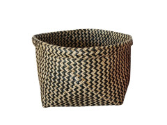 PANIER JONC DE MER ETHNO ZIGZAG 12X12X16CM NOIR/NATUREL