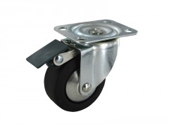 ROULETTE PIVOTANTE PLATINE A FREIN NOIRE CAOUTCHOUC DIAMETRE 65MM