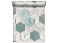 PAPIER PEINT VINYLE INTISSE HEXAGONE 3D BLEU