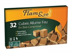 ALLUME FEU CUBE BOIS COMPRESSE FLAM & CO BOITE DE 32