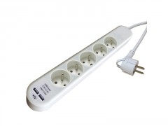 BLOC 5PRISES INTERRUPTEUR USB 1.5M BLANC
