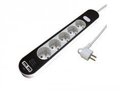 BLOC 5P INTERRUPTEUR USB 1.5M, BLANC/NOIR