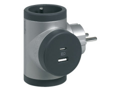 TRIPLITE 2 PRISES TERRE + USB ROTATIVE ALU