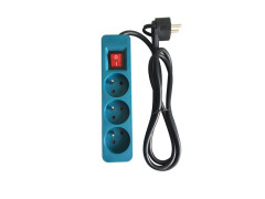 BLOC 3 PRISES INTERRUPTEUR 1.5M LEXMAN BLEU