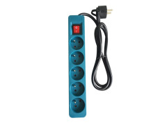 BLOC 5 PRISES INTERRUPTEUR 1.5M LEXMAN BLEU