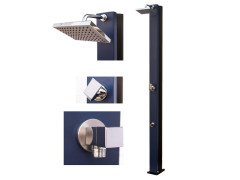 DOUCHE SOLAIRE RECTANGULAIRE ACIER INOX 316 BLEU MARINE RINCE PIED 30L