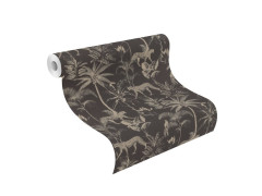 PAPIER PEINT VINYLE INTISSE SAVANE TIGRE NOIR/OR