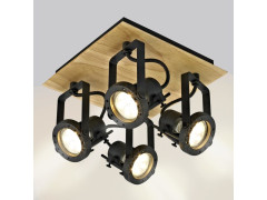 PLAFONNIER 4 SPOTS TECHNIC GU10 METAL NOIR/BOIS INSPIRE