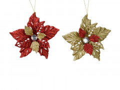 FLEUR SUR FIL PLASTIQUE  ROUGE ET OR X2