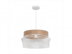 SUSPENSION KANEL E27 D45 METAL BLANC / BOIS INSPIRE
