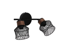 BARRE 2 SPOTS KANEL E27 METAL NOIR/BOIS INSPIRE
