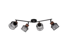 BARRE 4 SPOTS KANEL E27 METAL NOIR/BOIS INSPIRE