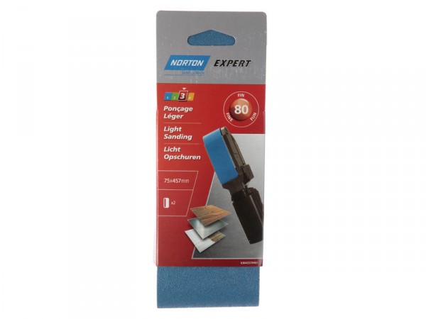 ABRASIF BANDE 75X457MM GRAIN 80 LOT DE 2 NORTON