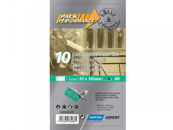 ABRASIF 93X185MM GRAIN 80 MULTIAIR LOT DE 10 BAT ET RENO NORTON
