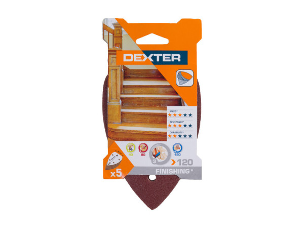 ABRASIF TRIANGLE MULTIFONCTION 98X140MM GRAIN 120 LOT DE 5 DEXTER