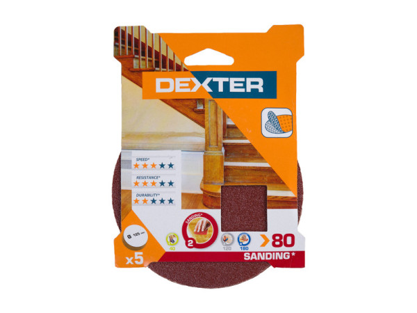 ABRASIF PERCEUSE/MEULEUSE DIAMETRE 125 GRAIN 80 LOT DE 5 DEXTER