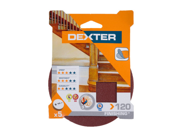 ABRASIF PERCEUSE/MEULEUSE DIAMETRE 125 GRAIN 120 LOT DE 5 DEXTER
