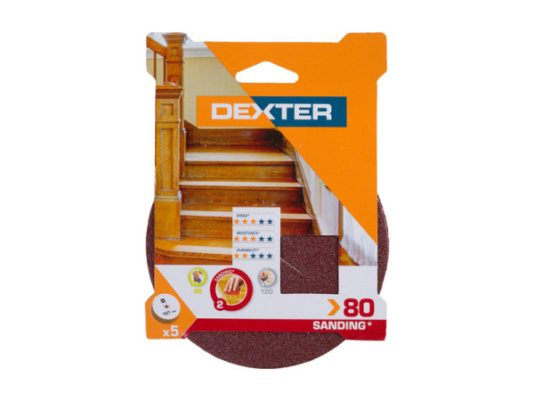 ABRASIF PERCEUSE DIAMETRE 127 GRAIN 80 LOT DE 5 DEXTER