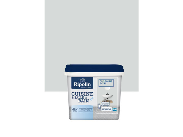 PEINTURE MURALE CUISINE ET BAIN RIPOLIN GRIS SOURIS 0.75 LITRE