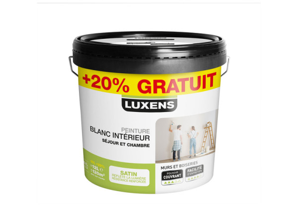 PEINTURE INTERIEUR SEJOUR ET CHAMBRE BLANC SATIN 10L+20% OFFERT