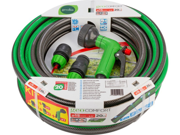 TUYAU ARROSAGE TRICOTE EQUIPE DIAMETRE 15MM LONGUEUR 20M GEOLIA COMFORT