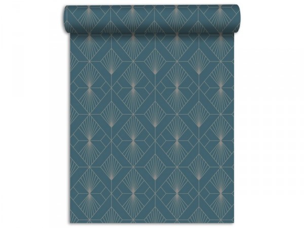 PAPIER PEINT VINYLE INTISSE DIAMANT VELOURS BLEU OR