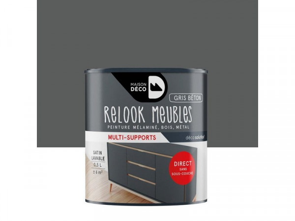 PEINTURE RELOOK MEUBLE GRIS BETON SATINE MAISON DECO 0.5L