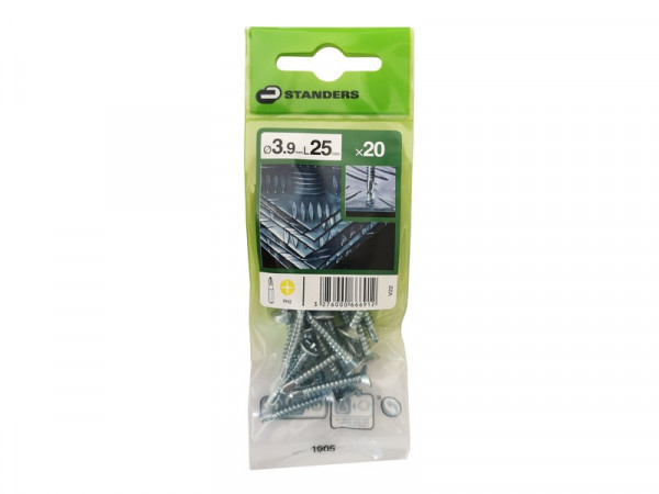 VIS TOLE TETE FRAISEE PHILIPS AUTOFORANTE 3.9X25MM ACIER ZING SACHET20