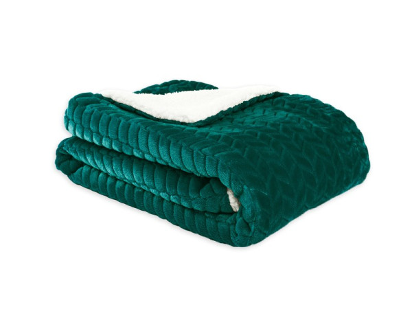 PLAID CHEVRON DOS SHERPA VERT 130X170 CM