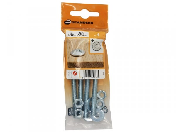 BOULON POELIER TETE FENDUE AZ B18 STANDERS 6X80 X4