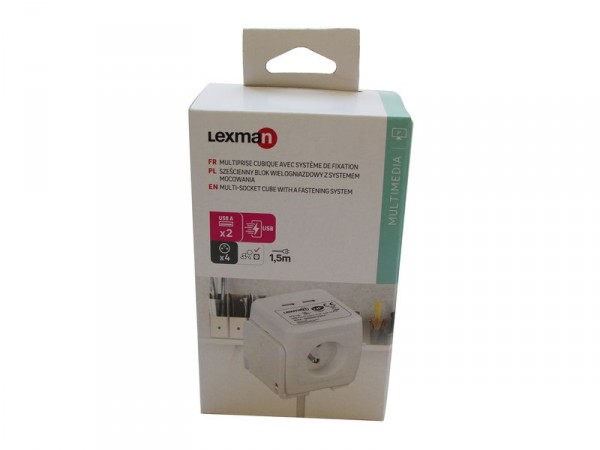 BLOC CUBE 4PRISES AVEC USB 1.5M, BLANC