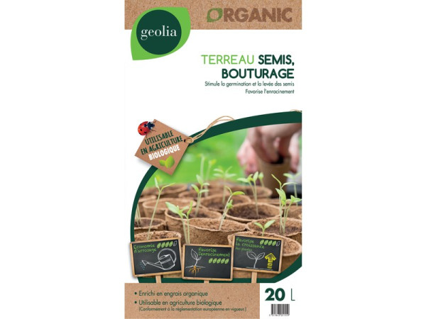 TERREAU SEMIS ET BOUTURAGE GEOLIA 20 LITRES
