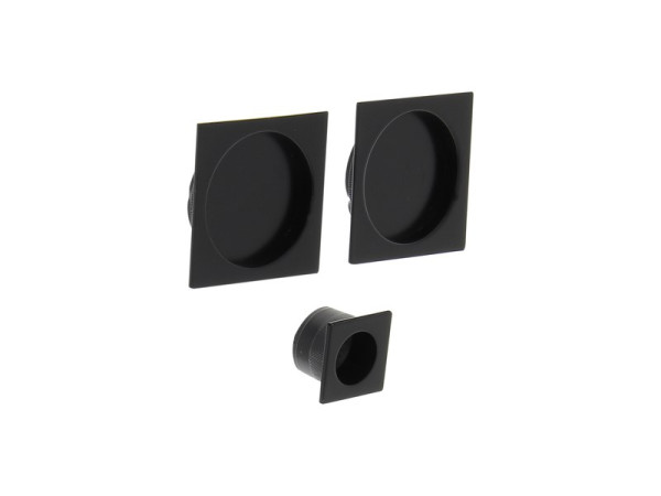 POIGNEE DE PORTE COULISSANTE CARREE ENCASTRE ZAMAK MAT NOIR KIT