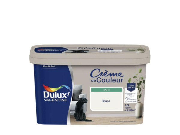 PEINTURE M/B  CREME DE COULEUR DULUX VALENTINE BLANC SATINE 2.5 L