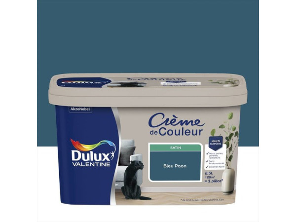PEINTURE M/B  CREME DE COULEUR DULUX VALENTINE BLEU PAON SATINE 2.5 L
